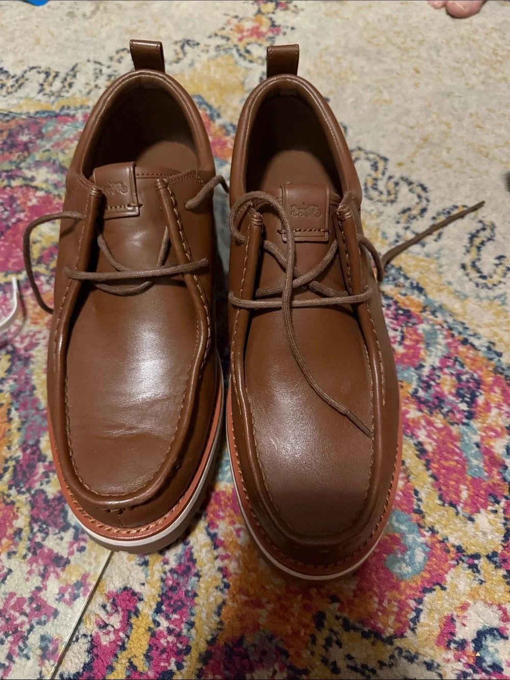 Men's Coach Casual Brown Leather Moc Toe Lace-Up Shoes